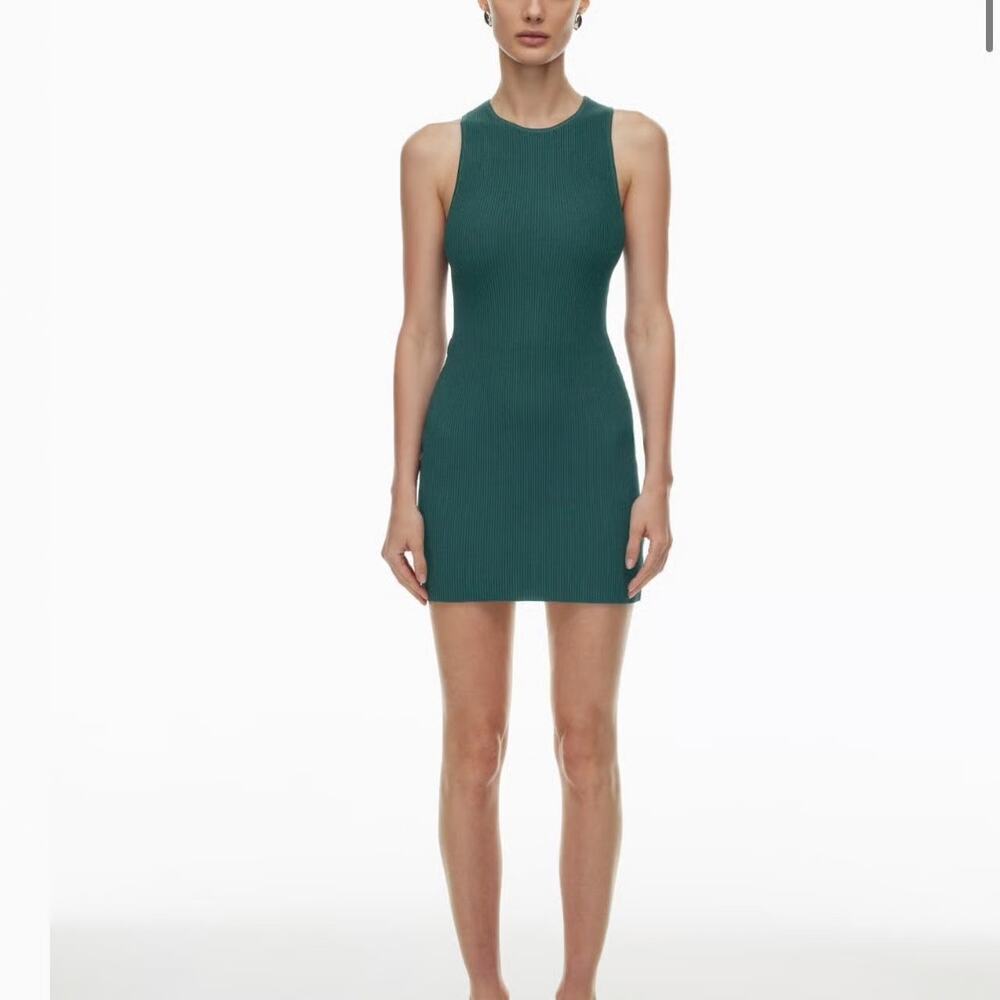 Babaton Sculpt Knit Ribbed Racerback Mini Dress Women's Teal Size Large